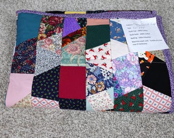 Handmade Crazy Quilt Lap Blanket 32x44 Patchwork Cotton Floral Multi-Color