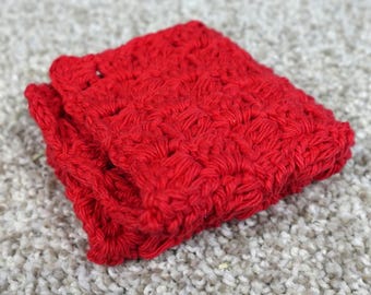 Handmade Red Crochet Cotton Dishcloth Washcloth Textured Shell Stitch 7.5x7.5