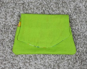 Handmade Lime Green Fabric Pocket Wallet Watercolor Print Card Holder Snap Case
