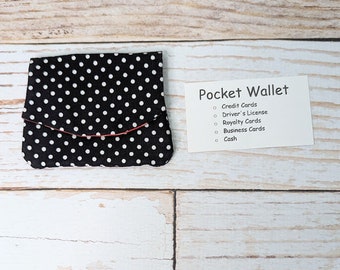 Pocket Wallet - Black Polka Dot - wallet - handmade wallet - womens wallet - festival wallet - traveling wallet