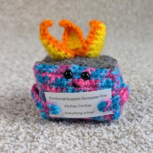 Emotional Support Dumpster Fire - Bon Bon Crochet Plushie Funny Desk Decor Gift
