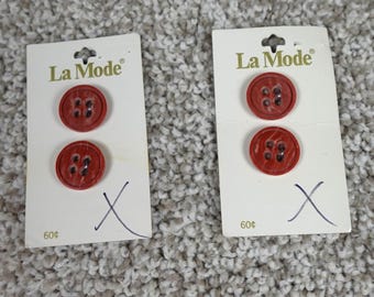 La Mode Vintage Rust Red 4-Hole Buttons 19mm 3/4 Inch 4 Count Made in Holland