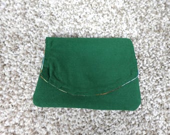 Handmade Green Fabric Pocket Wallet Puppy Dog Print Card Holder Snap Closure