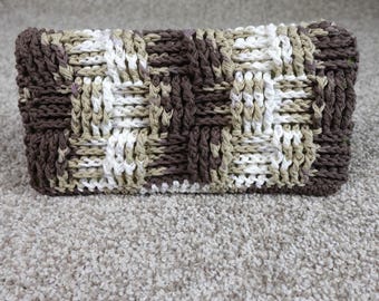 Handmade Crochet Reusable Mop Cover Brown Tan White Striped Swiffer Pad