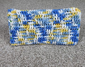 Handmade Crochet Reusable Mop Cover Blue Yellow White Swiffer Sweeper Pad
