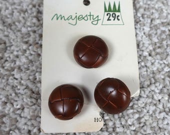 Vintage Majesty Brown Woven Leather Look Buttons Set of 3 Shank Back 3/4 Inch