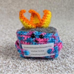 Emotional Support Dumpster Fire - Bon Bon Crochet Plushie Funny Desk Decor Gift