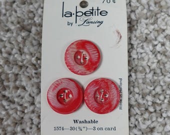 Vintage La Petite Lansing Red White Marbled Buttons 3/4 Inch 3 Count Holland