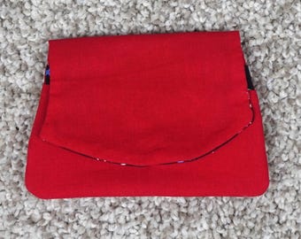 Handmade Red Fabric Pocket Wallet Alphabet Print Lining Snap Closure Card Holder