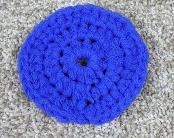 Handmade Crochet Pot Scrubber Blue Round Reusable Kitchen Scouring Pad 4 Inch