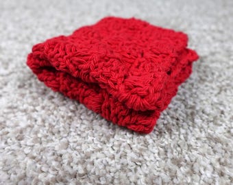 Handmade Red Crochet Washcloth Shell Stitch Cotton Dishcloth 7.5 Inch Square