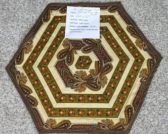 Quilted Hexagon Fall Placemat End Table Scarf Reversible Paisley Floral Brown