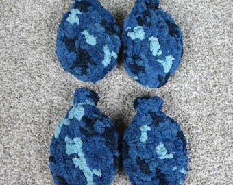 Handmade Reusable Crochet Water Balloons Blue Camo Set of 4 Eco-Friendly Toys
