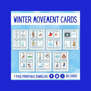 Tarjetas imprimibles de movimiento invernal para niños