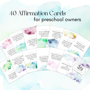 Cartões de afirmação em aquarela pastel para donos de pré-escolas