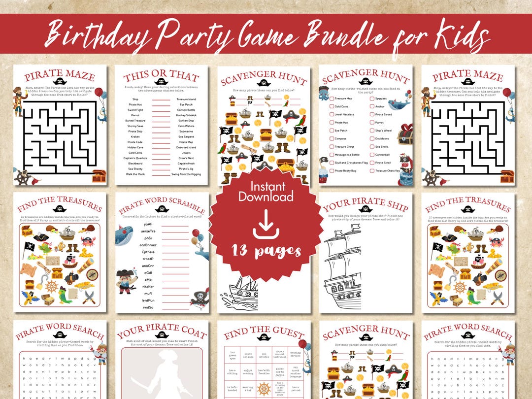 Pirate Birthday Party Game Printable Bundle - 13 Pages - Etsy