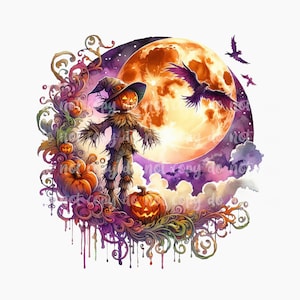 PNG Halloween Pumpkin Scarecrow Design, Digital File