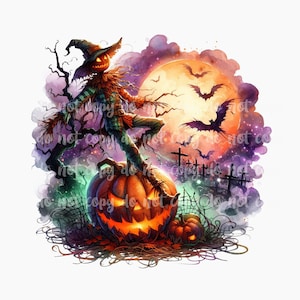 PNG Halloween Pumpkin Scarecrow Design, Digital File