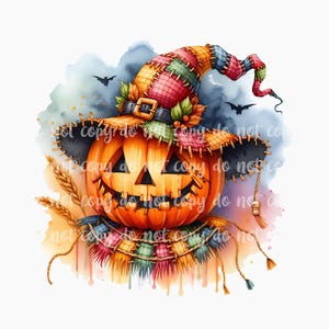 PNG Halloween Pumpkin Scarecrow Design, Digital File