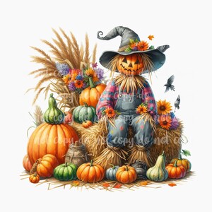 PNG Halloween Pumpkin Scarecrow Design, Digital File