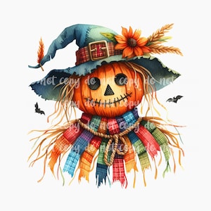 PNG Halloween Pumpkin Scarecrow Design, Digital File