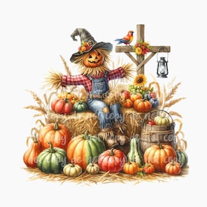 PNG Halloween Pumpkin Scarecrow Design, Digital File