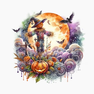 PNG Halloween Pumpkin Scarecrow Design, Digital File