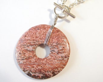 Jasper Donut Pendant Necklace with Front Toggle Clasp (Z3)