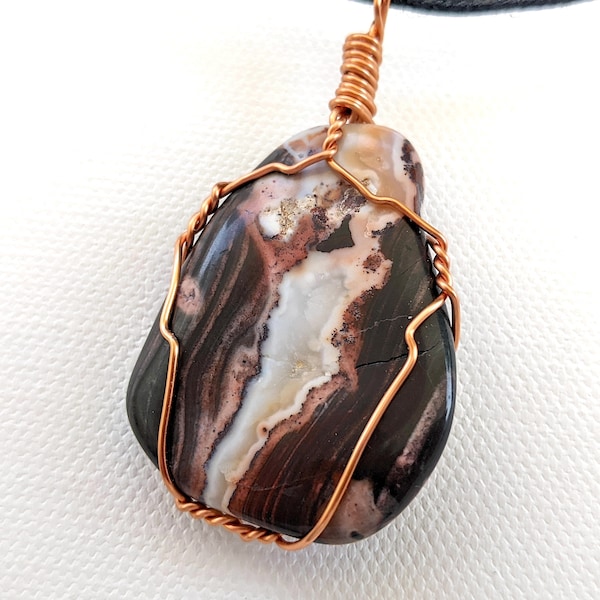 Polished Ohio Flint Pendant - Copper Wire Wrapped with 28" Cord (Z5)