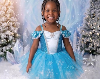 Disfraz de Elsa de Frozen para niña, vestido de princesa para regalo de cumpleaños para niña pequeña, conjunto para sesión de fotos de cumpleaños con pastel