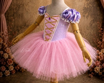 Rapunzel Pink Puffy Toddler Girl Halloween Outfit, Princess Birthday Baby Dress, Newborn Gift
