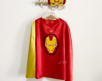 Iron Superhero Cape and Mask Set, Personalized Kids Costume