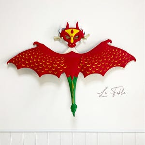 Dragon Wings and Dragon Mask Set for Kids, Halloween Costume, Red Dragon Costume