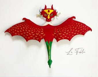 Conjunto de alas y máscara de dragón de fieltro, disfraz de dragón rojo