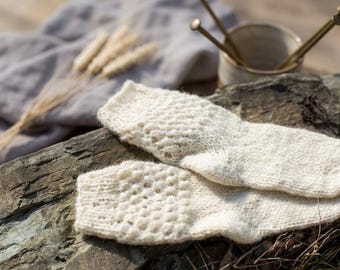 White Wool Socks, Lightweight Knit Socks, Breathable Wool Socks, Everyday Socks for Shoes, Handmade Socks, Soft Natural Socks, Gift for Her