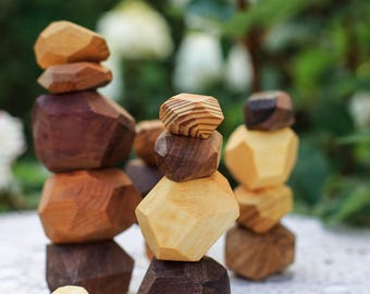 15 Handgemachte Tumi Ishi Holzbalancierende Blöcke, Naturholz Montessori Spielzeug, Eco Sensorisches Geschenk für Kinder & Erwachsene, Mindfulness Decor