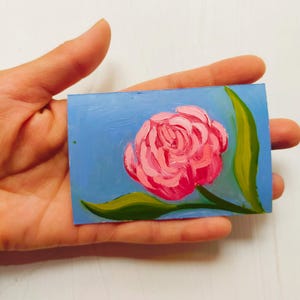 Peony, ACEO, original Oil Paintimg, Wall Art, Tiny painting
