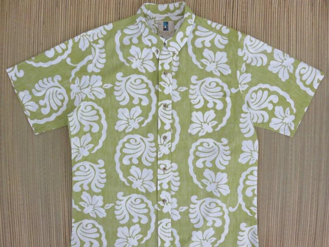 Polynesian Block Print Retro Vintage Style Hawaiian Shirt -Marlin Teal Green main image 0