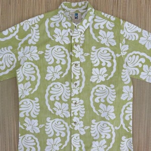 Vintage Hawaiian Shirt KAHALA 80s Tropical Mod Lime Green Reverse Print 100% Cotton Mens Aloha Shirt