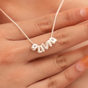 Collar con nombre y burbuja de plata, collar con letra 3D personalizada, collar con inicial, regalo para familia, regalo de cumpleaños, regalo para mejor amiga, collar para madre.