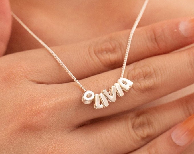 Dainty 3D Bubble Name Necklace, Personalized Bubble Letter Necklace, Handmade Name Necklace, Christmas Gift for Girl, Balloon Letter Jewelry
