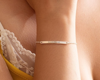 Custom Engraved Bar Bracelet, Personalized Name Bracelet, 14K Gold Bar Bracelet for Women, Gift For Mom, Friendship Bracelet, Birthday Gifts