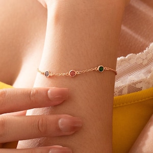 Personalized Family Birthstone Bracelet, Birthstone Jewelry, Multi-Birthstone Bracelet, Gold Bracelet, Gift for Mom, Birthday Gift for Her