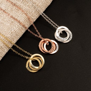 Multiple Linked Ring Necklace, Family Name Necklace, Personalized Interlocking Circle Necklace, Kids Name Necklace, Gifts for Mom Grandma