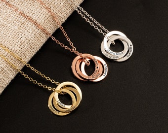 Collana con anelli multipli, collana con nome di famiglia, collana personalizzata con cerchi intrecciati, collana con nome per bambini, regali per mamma e nonna
