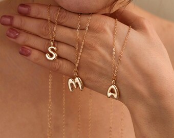 Personalized Bubble Initial Necklace, Minimalist 3D Bubble Letter Necklace, Custom Initial Necklace, Jewelry Gift for Women, Birthday Gifts