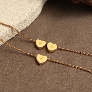 Engraved Heart Initial Bracelet, 3D Heart Letter Bracelet, Personalized Gifts for Her, Initial Name Jewelry, Gold Heart Bracelet, Mom Gifts