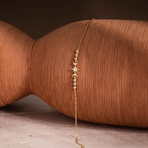 Elegant åttkantigt stjärn- och månearmband med diamanter, stjärnarmband i 18 karat guld, armband för kvinnor, födelsedagspresenter, himmelskt armband, julklapp