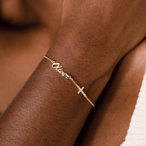 Personalized Name and Cross Bracelet, Christian Jewelry for Women, Custom Name Bracelet, Religious Keepsake, Communion Gifts, Gifts for Her