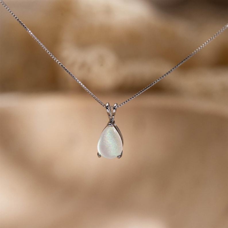 Dainty Opal Pendant Necklace, Minimalist Gold Opal Pendant, October Birthstone Jewelry for Women, Droplet White Opal Necklace, Gift for Her image 11